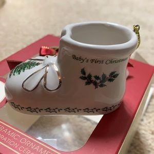 Spode Baby's First Christmas Ornament - White and Gold Boot